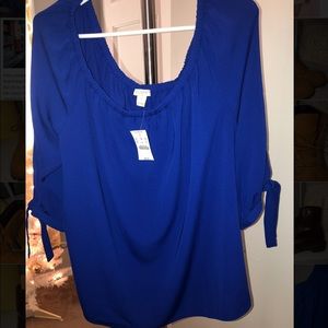 J Crew Royal Blue off the Shoulder Blouse